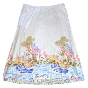 Cynthia Rowley White Linen Blend A-Line Midi Skirt XL Preppy Skirt